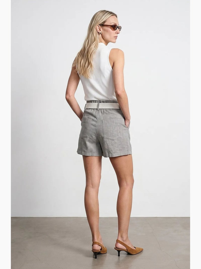 Shorts sartoriali a gamba ampia a vita alta dilvin Grigio chiaro - Kiabi