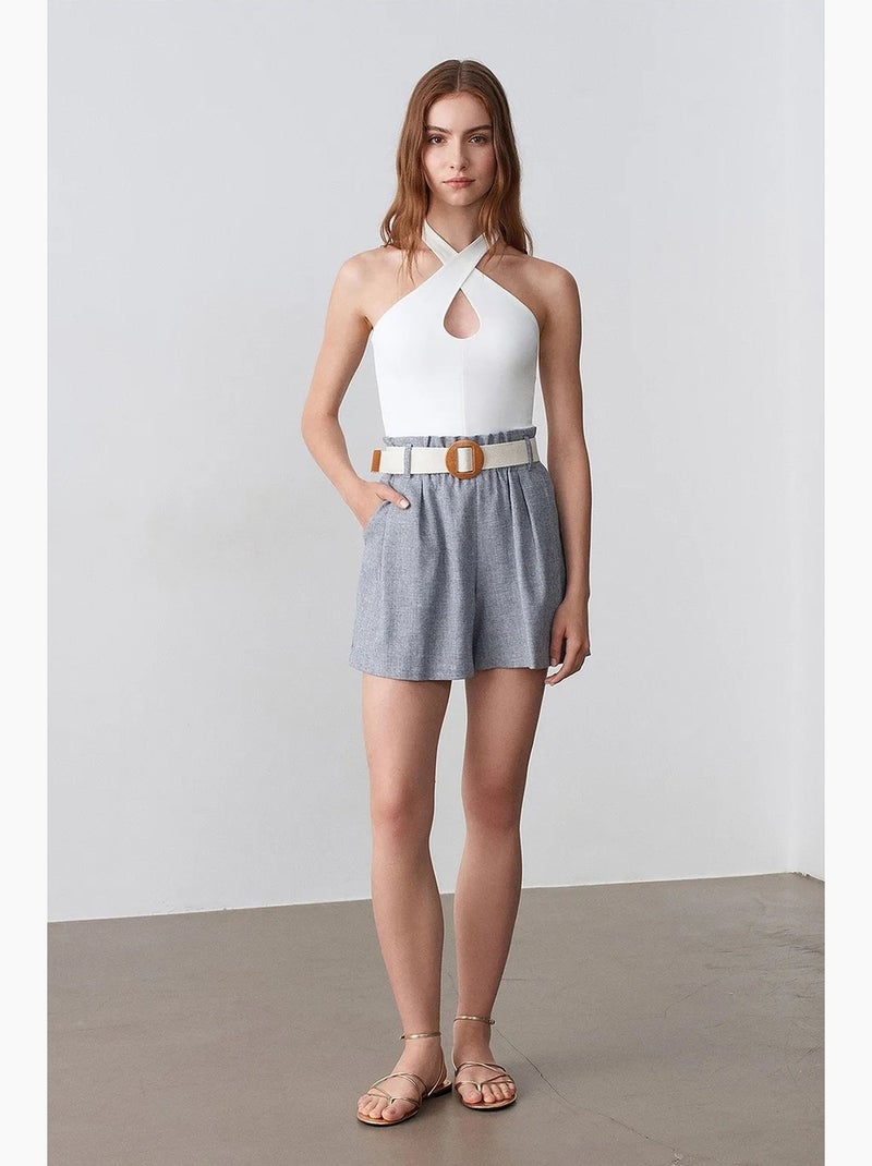 Shorts sartoriali a gamba ampia a vita alta dilvin Grigio - Kiabi