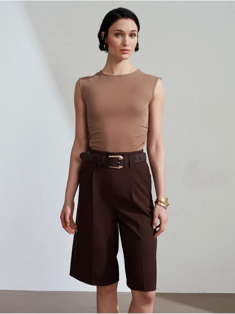 Shorts sartoriali a gamba ampia con cintura e vita alta dilvin Marrone cioccolato - Kiabi