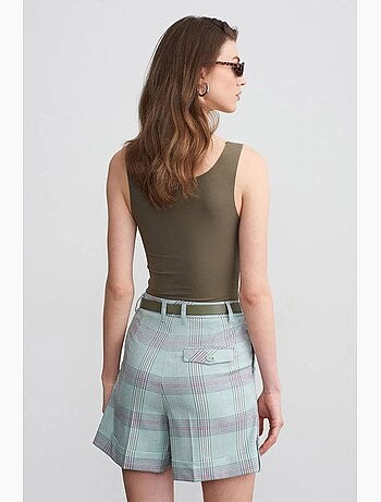 Shorts sartoriali a quadri a vita alta con cintura dilvin