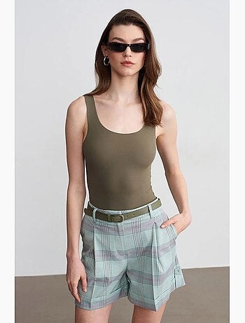 Shorts sartoriali a quadri a vita alta con cintura dilvin