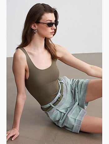 Shorts sartoriali a quadri a vita alta con cintura dilvin