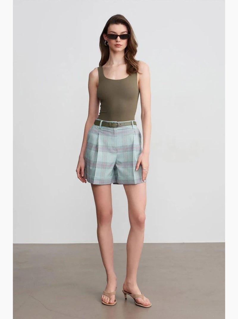 Shorts sartoriali a quadri a vita alta con cintura dilvin Multicolore - Kiabi