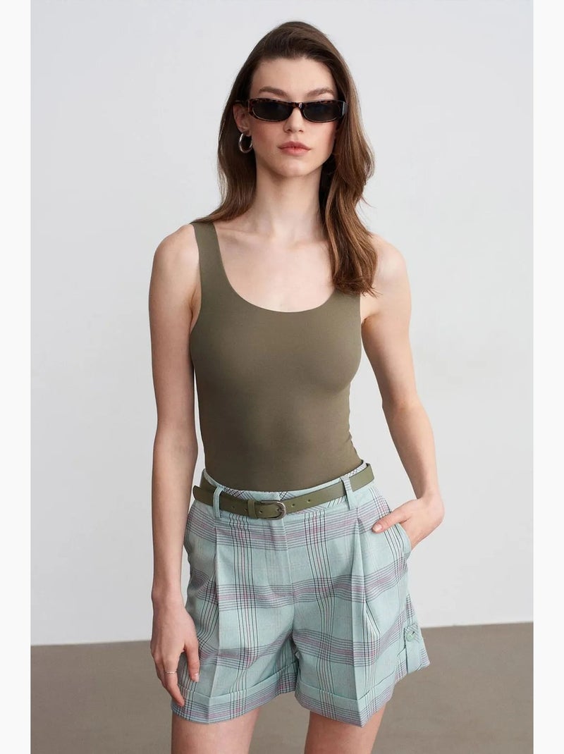 Shorts sartoriali a quadri a vita alta con cintura dilvin Multicolore - Kiabi