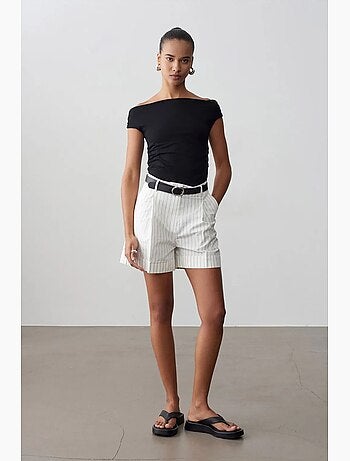 Shorts sartoriali a righe a vita alta con cintura dilvin
