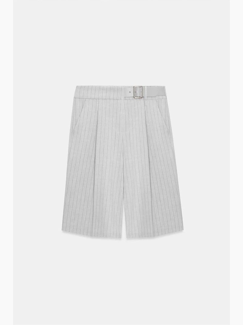 Shorts sartoriali a righe a vita alta con cintura dilvin Grigio chiaro - Kiabi