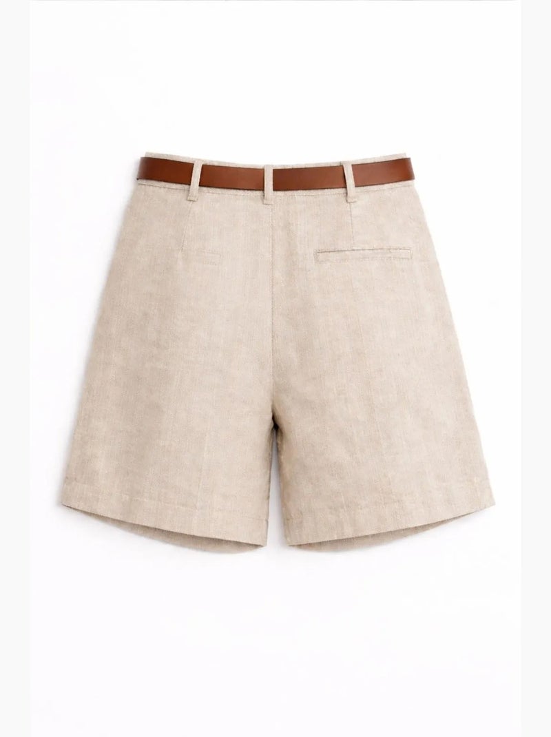 Shorts sartoriali a vita alta a gamba ampia con cintura mixray Beige - Kiabi