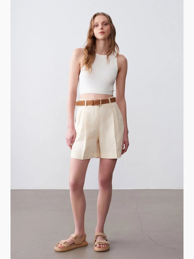 Shorts sartoriali a vita alta a gamba ampia dilvin Crema - Kiabi