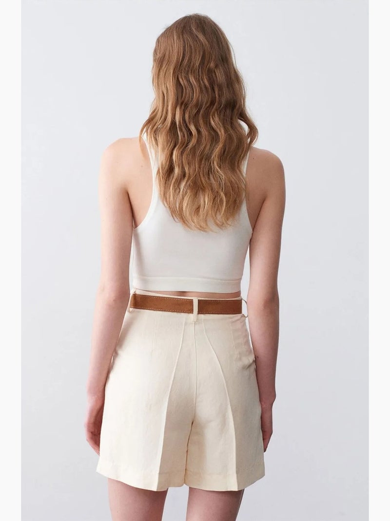 Shorts sartoriali a vita alta a gamba ampia dilvin Crema - Kiabi