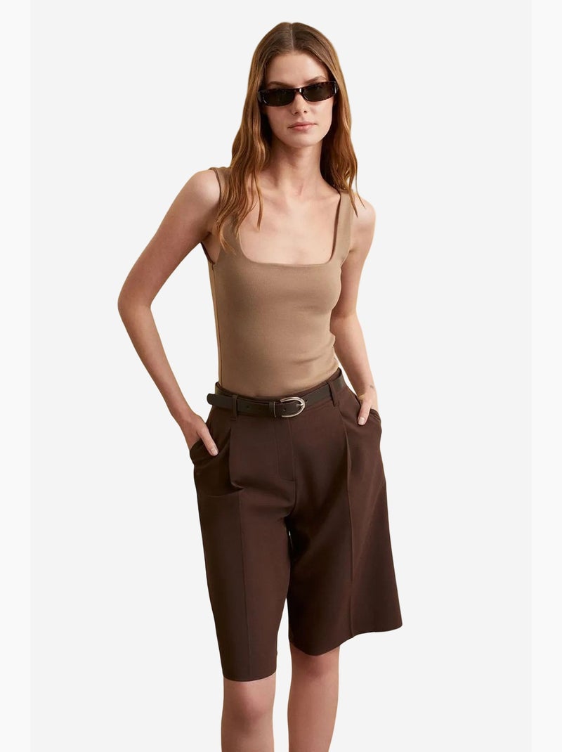 Shorts sartoriali a vita alta a gamba ampia dilvin Marrone - Kiabi