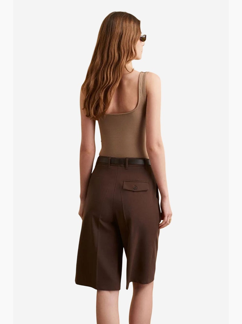 Shorts sartoriali a vita alta a gamba ampia dilvin Marrone - Kiabi
