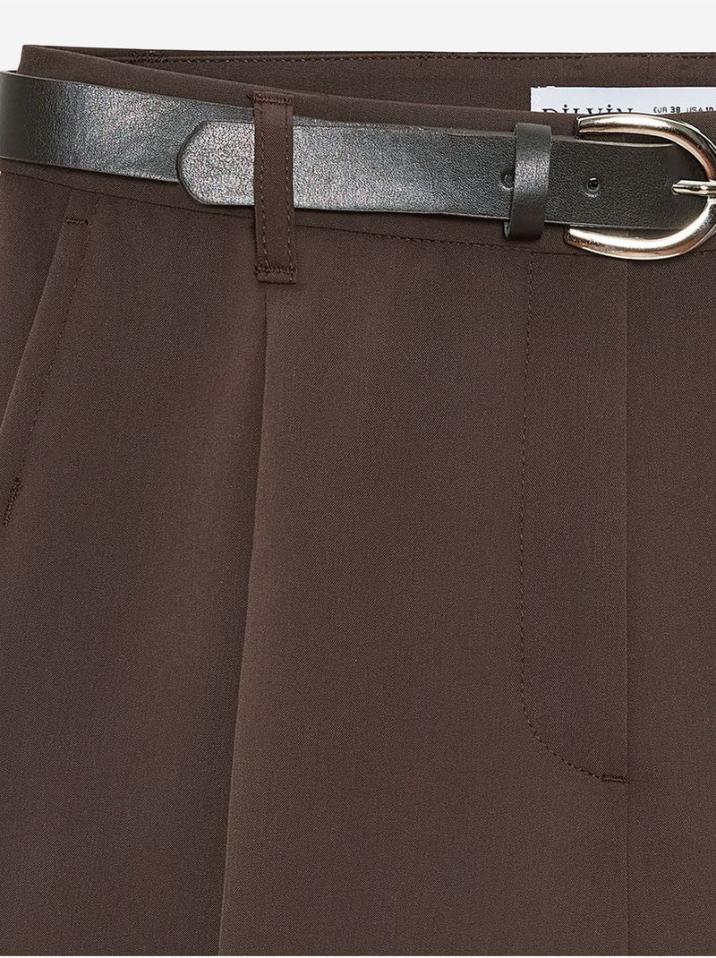 Shorts sartoriali a vita alta a gamba ampia dilvin Marrone - Kiabi