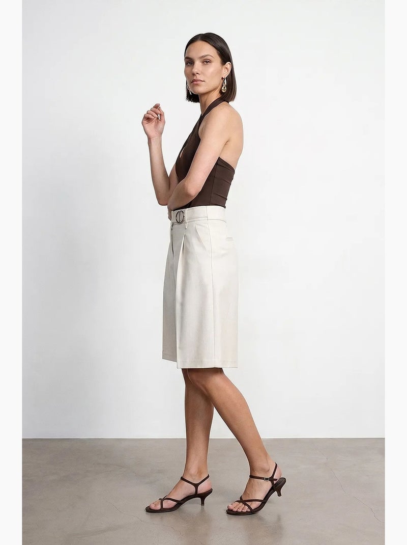 Shorts sartoriali a vita alta a gamba ampia dilvin Sabbia - Kiabi
