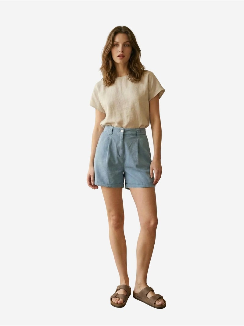 Shorts sartoriali a vita alta a gamba ampia my fashion Blu chiaro - Kiabi