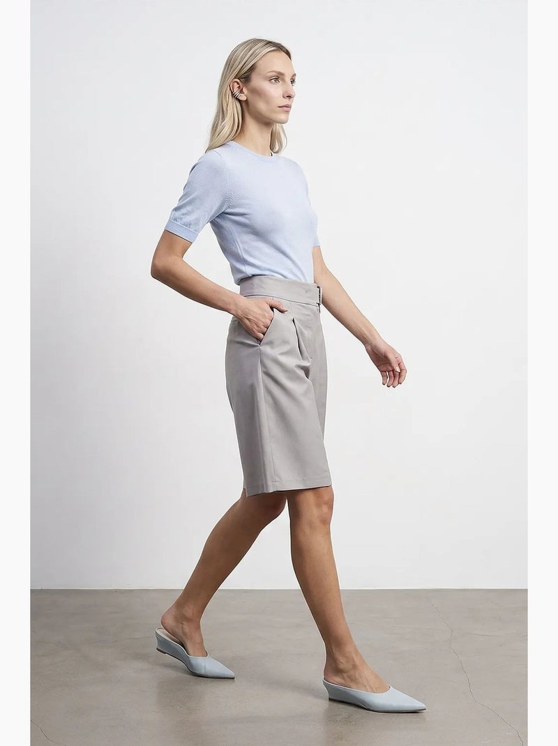 Shorts sartoriali a vita alta a gamba larga con cintura dilvin Grigio chiaro - Kiabi
