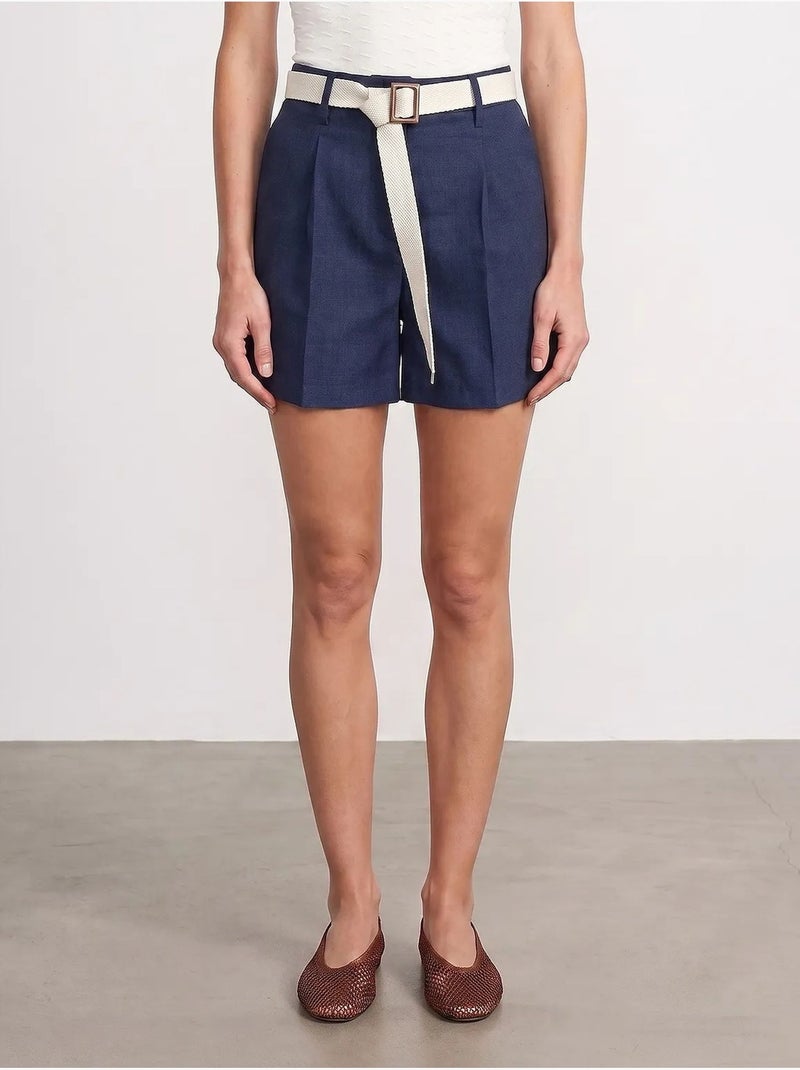 Shorts sartoriali a vita alta con cintura dilvin Blu marino - Kiabi