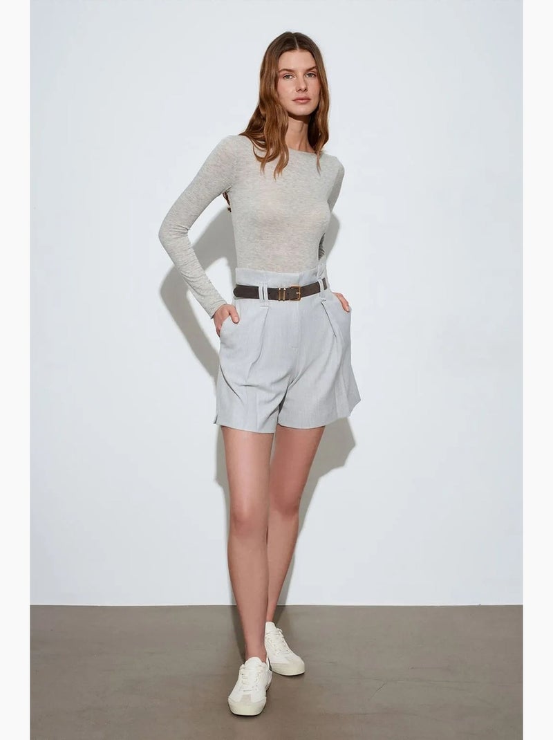 Shorts sartoriali a vita alta con cintura dilvin Grigio chiaro - Kiabi