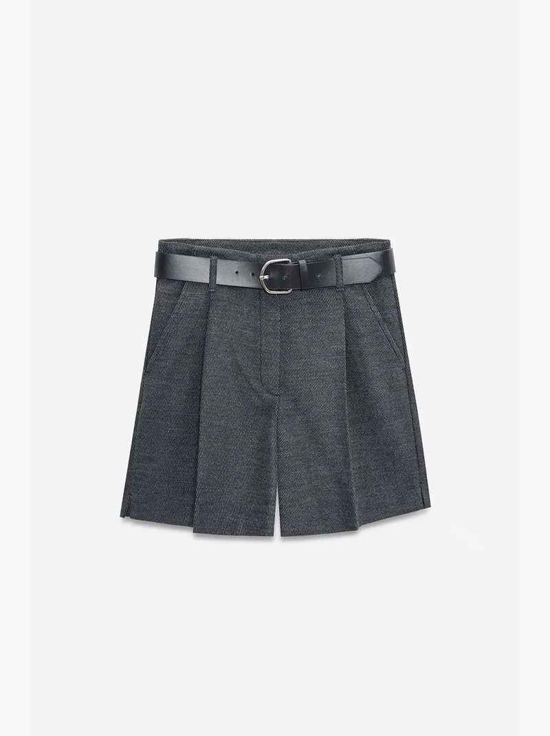 Shorts sartoriali a vita alta con cintura e gamba ampia dilvin Grigio scuro - Kiabi
