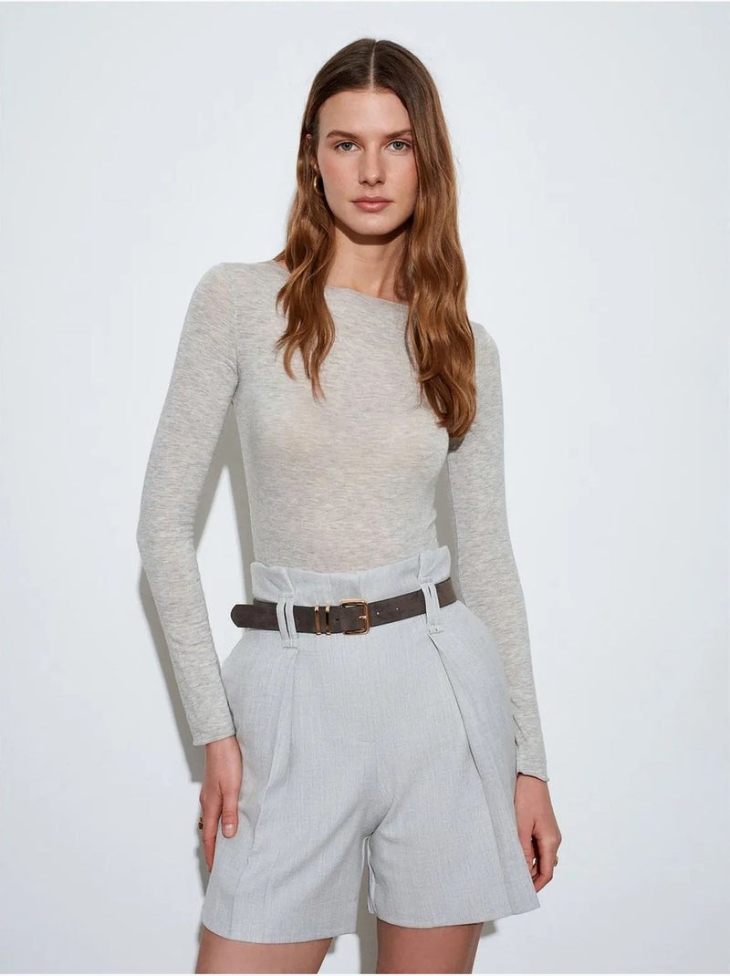 Shorts sartoriali a vita alta con cintura Grigio chiaro - Kiabi