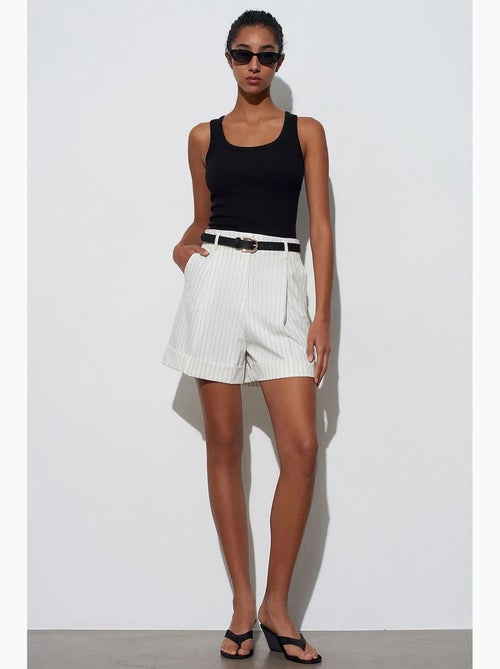 Shorts sartoriali in crêpe a righe a vita alta dilvin - Kiabi