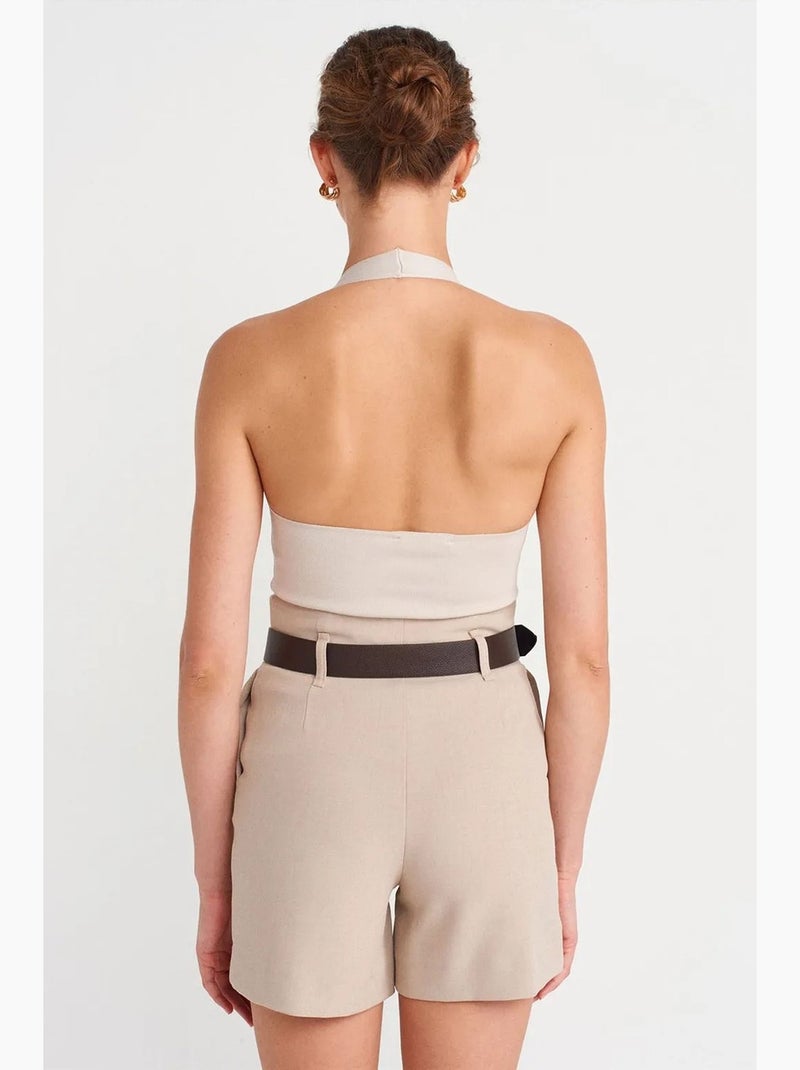 Shorts sartoriali in crêpe a vita alta con cintura dilvin Beige argilla - Kiabi