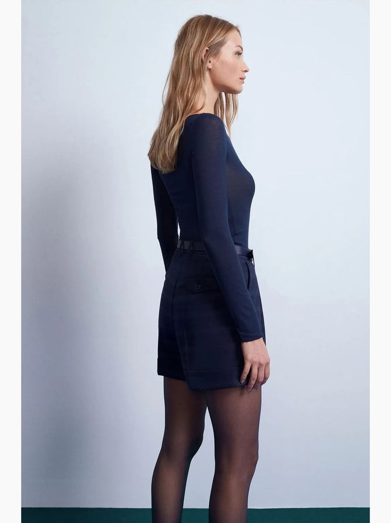 Shorts sartoriali in crêpe a vita alta con cintura dilvin Blu marino - Kiabi