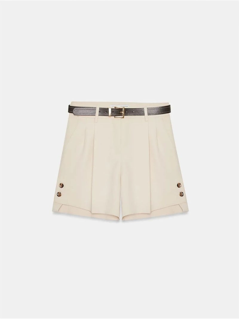 Shorts sartoriali in crêpe a vita alta con cintura Sabbia - Kiabi