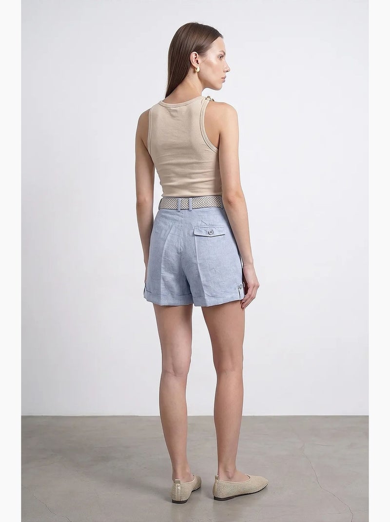 Shorts sartoriali in lino da donna a vita alta dilvin Blu cielo - Kiabi