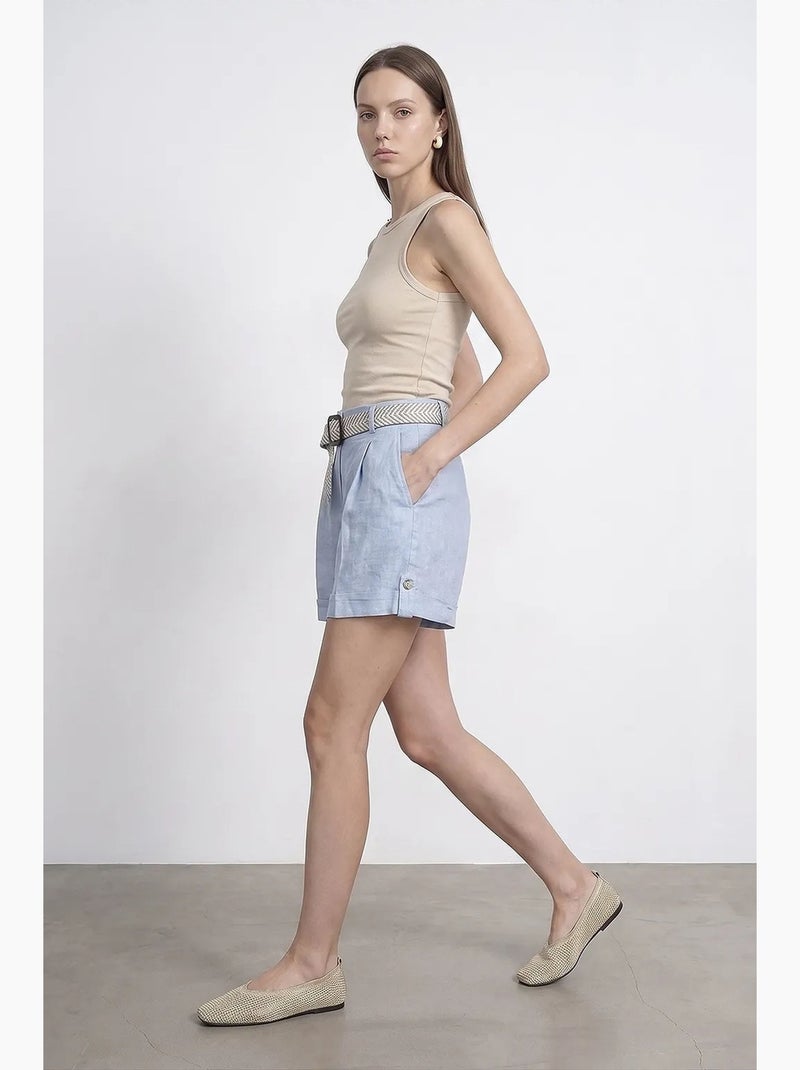 Shorts sartoriali in lino da donna a vita alta dilvin Blu cielo - Kiabi