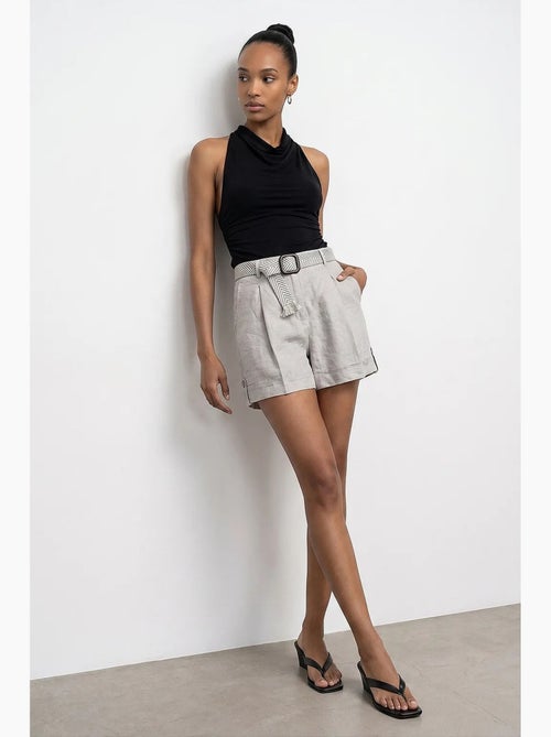 Shorts sartoriali in lino da donna a vita alta dilvin - Kiabi
