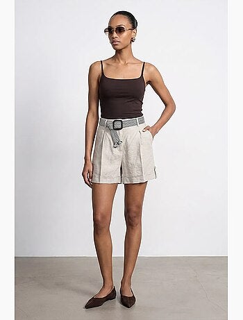 Shorts sartoriali in lino da donna a vita alta dilvin