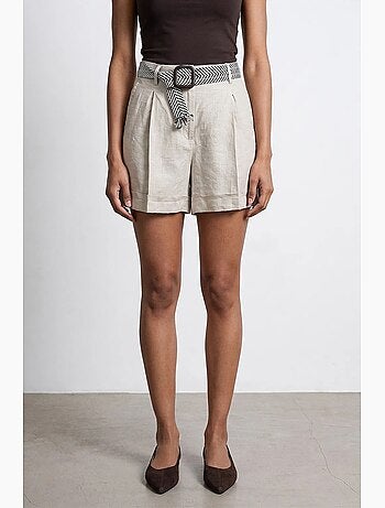 Shorts sartoriali in lino da donna a vita alta dilvin