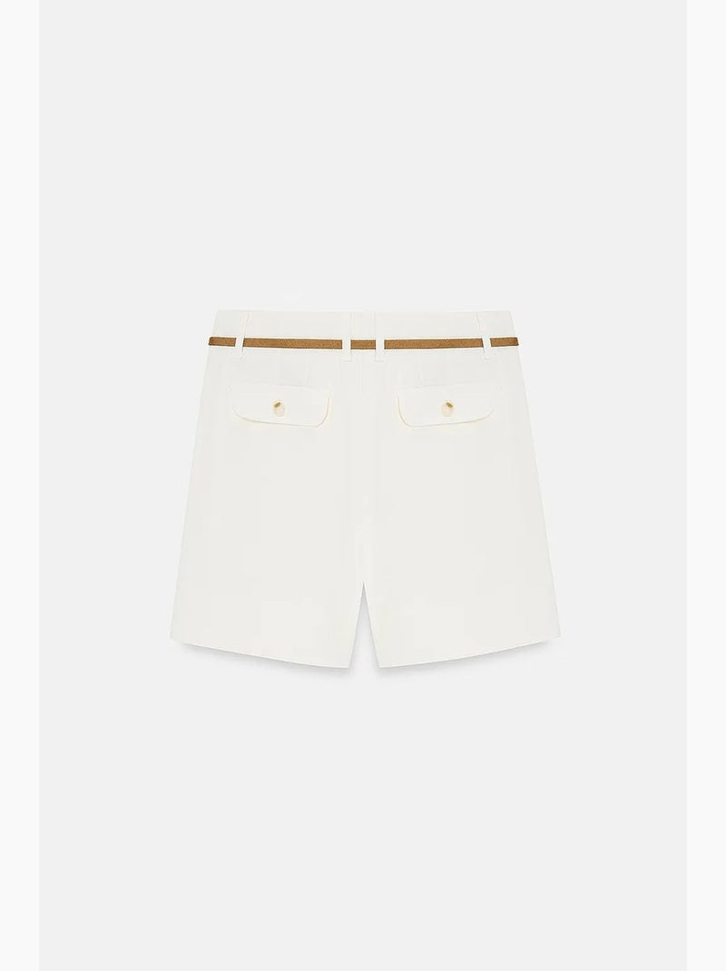Shorts sartoriali in popeline a vita alta con cintura dilvin Bianco - Kiabi
