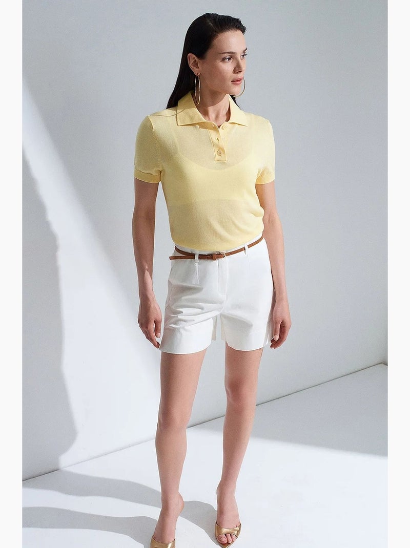 Shorts sartoriali in popeline a vita alta con cintura dilvin Bianco - Kiabi