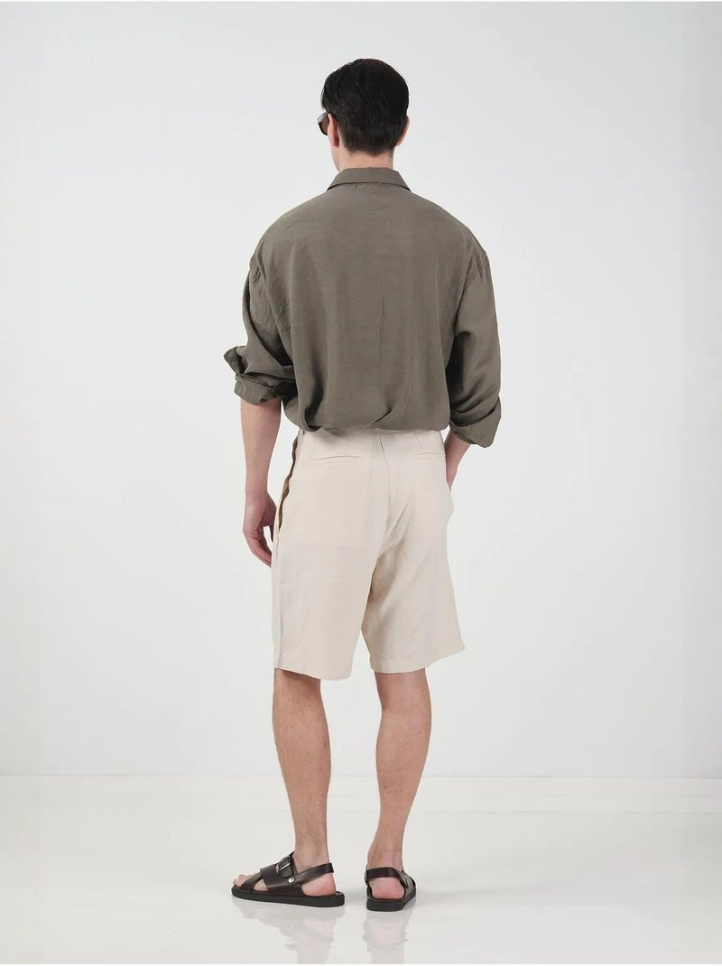 Shorts sartoriali in tencel a vita alta e gamba ampia giesto Beige argilla - Kiabi