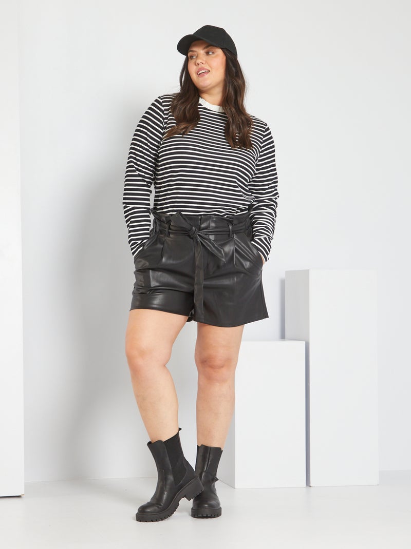 Shorts tinta unita a vita alta Nero - Kiabi