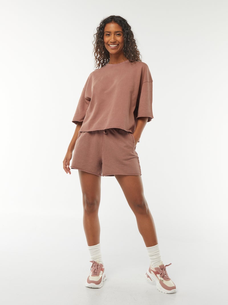 Shorts tinta unita délavé con vita elasticizzata Rosso - Kiabi
