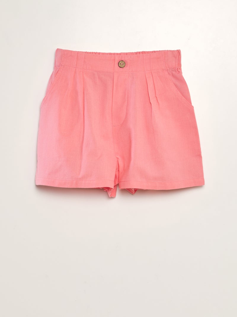 Shorts tinta unita in cotone e lino rosa - Kiabi
