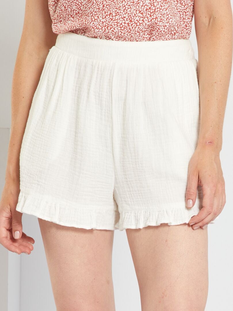 Shorts tinta unita in garza di cotone Bianco - Kiabi