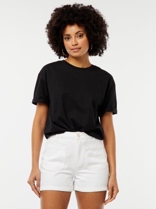 Shorts vita alta in jeans con 4 tasche applicate