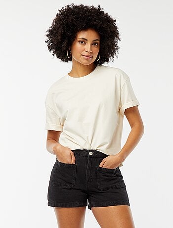 Shorts vita alta in jeans con 4 tasche applicate