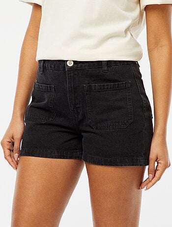 Shorts vita alta in jeans con 4 tasche applicate