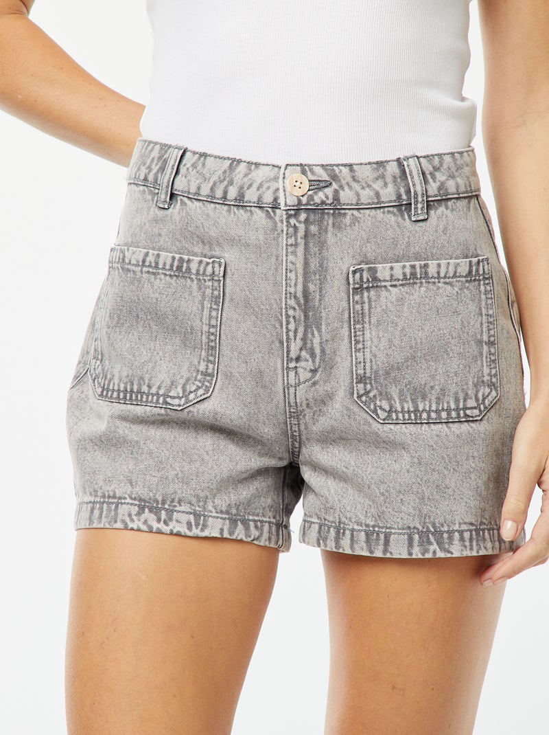 Shorts vita alta in jeans con 4 tasche applicate Grigio - Kiabi