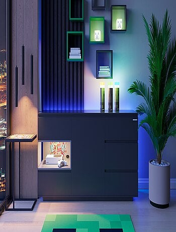 Sideboard con 5 cassetti e vano aperto con LED "Roba" – Minecraft