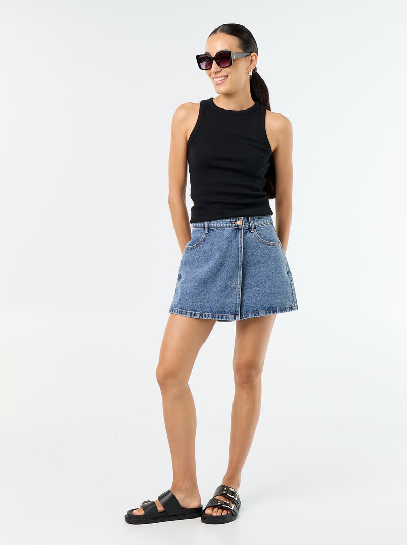 Skort in denim a vita alta Blu - Kiabi