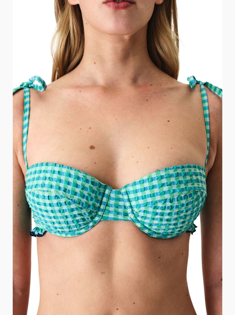 Slainie top bikini con ferretto, a quadretti vichy e volant penti Verde menta - Kiabi