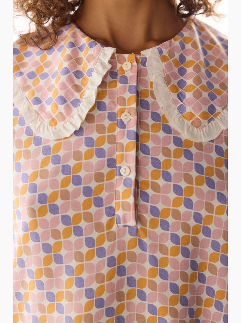 Sleep mode camicia da notte con motivo rétro e volant penti Lavanda - Kiabi