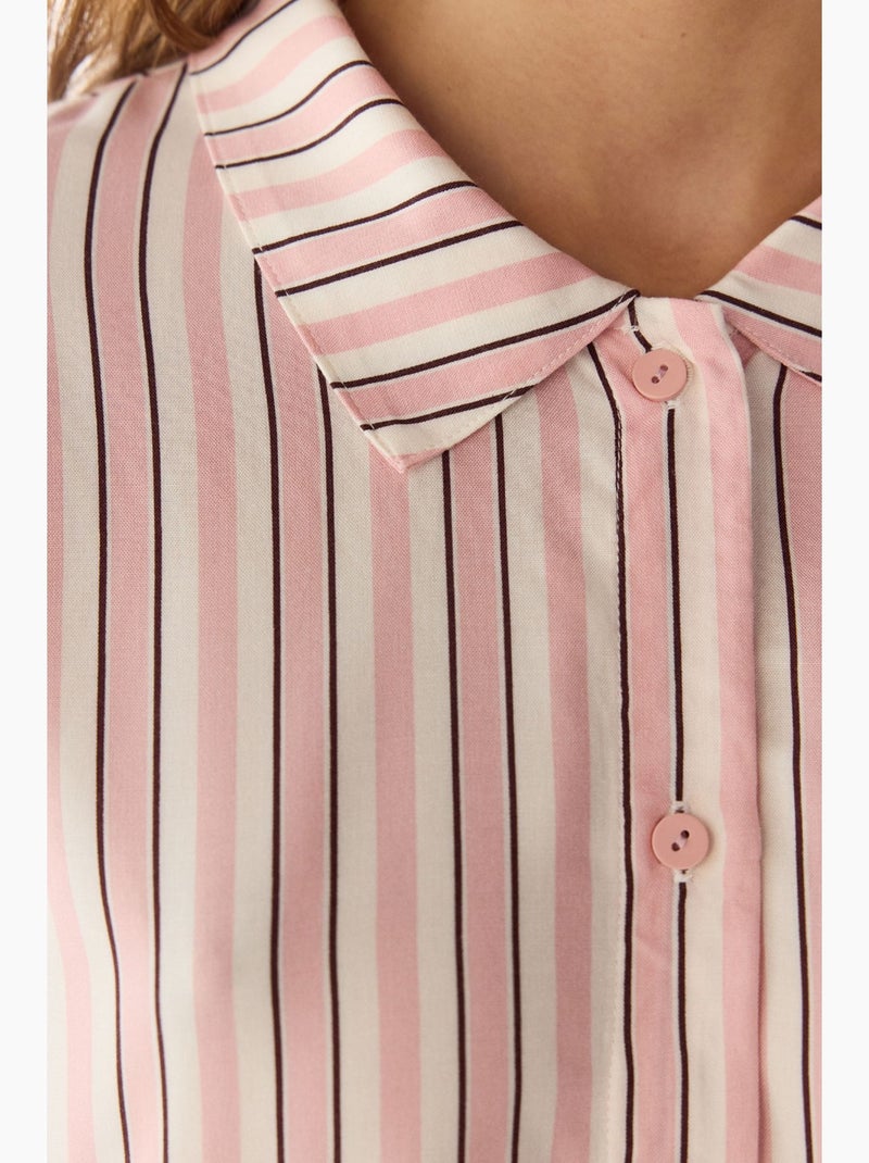 Sleep mode completo pigiama a righe con camicia a maniche corte e pantaloni penti Rosa/Bianco - Kiabi
