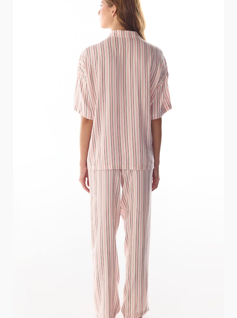 Sleep mode completo pigiama a righe con camicia a maniche corte e pantaloni penti Rosa/Bianco - Kiabi