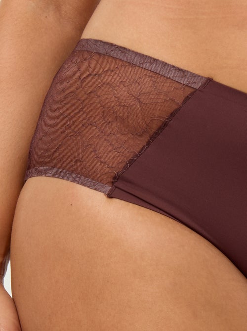 Slip a vita alta in microfibra con pizzo - Kiabi